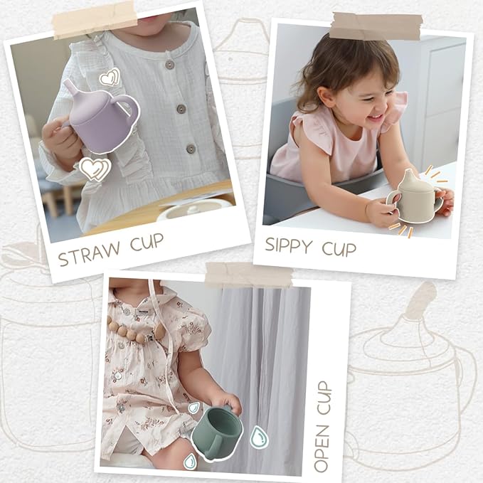 Moonkie Silicone Baby Sippy Cups | 3 Stages Training Cup Straw Cup for Infants Toddlers and Kid | 4 oz 1Pack