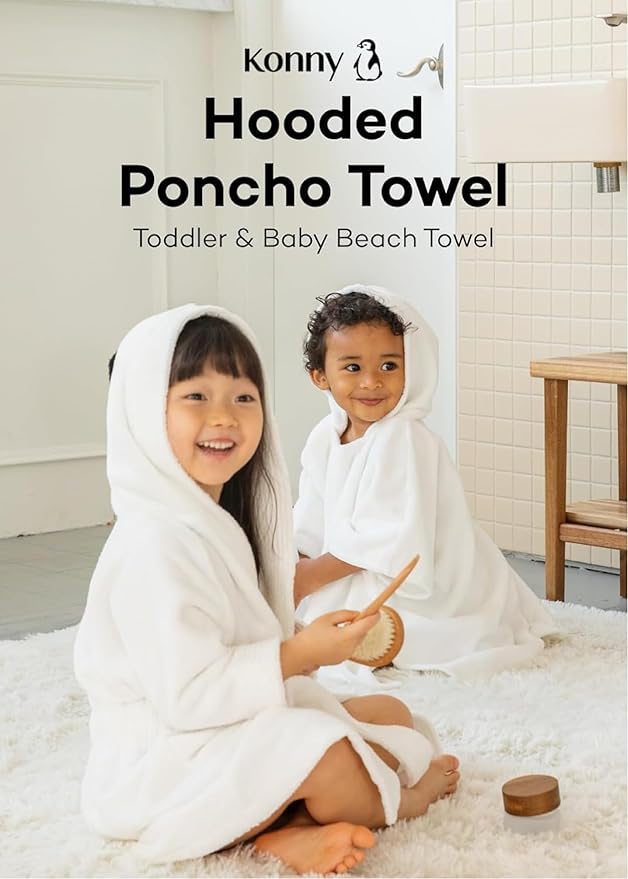Konny Baby Hooded Towel Plush Thick & Cozy Soft-Touch Absorbent Rayon from Bamboo Cotton Baby Bath Beach Towel, Oeko-TEX, Newborn Boys Girls Toddler (White, Small)
