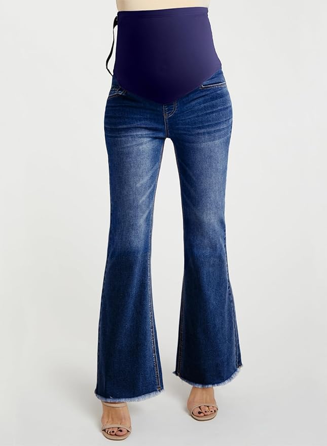 BLENCOT Maternity Jeans for Women Over Belly Pregnancy Pants Comfy Pregnant Jeans Flare Denim Jeans with Pockets