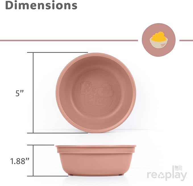 Re-Play 12 oz. Toddler Bowls Set of 4 - Kids Deep-Walled, Durable & Reusable Snack and Meal Bowls, Dishwasher & Microwave Safe, BPA-Free, Made in USA from Recycled Plastic, Cactus Flower