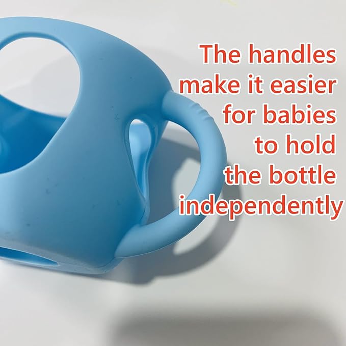 4 Pack Silicone Sleeves for Avent Natural Glass Baby Bottles, Silicone and Easy-Grip Handles for Drop Protection, Compatible with Philips Avent 4/8 OZ Glass Bottle (Light Blue, 4 OZ)