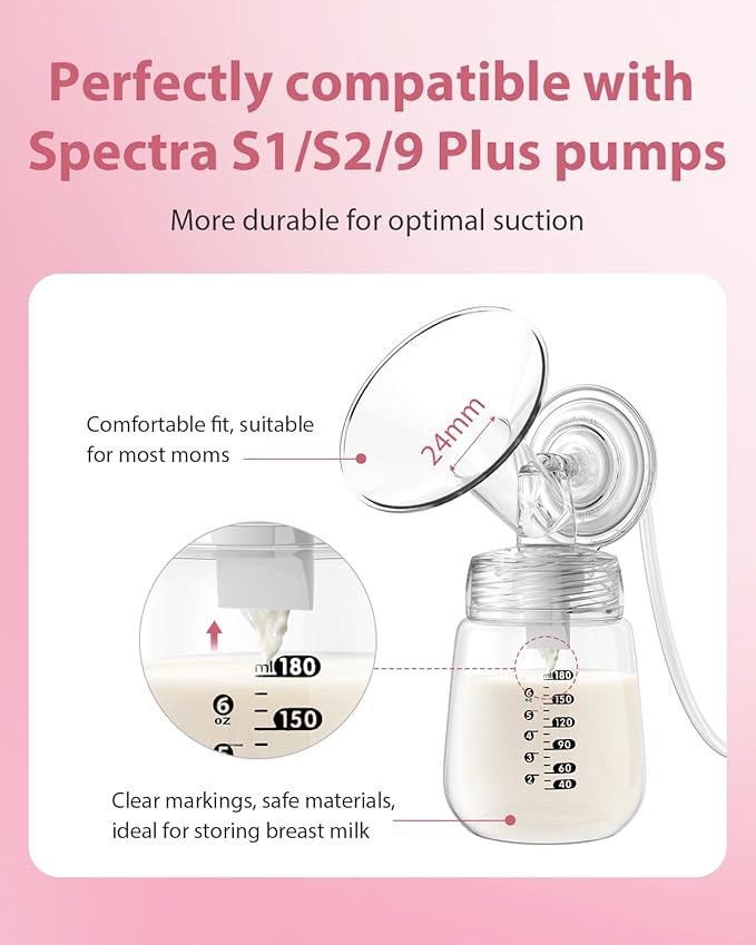 Breast Pump Parts Compatible with Spectra S1/S2/9 Plus, Not Original Accessories, Full Set Replacements Include 16mm Flanges, Valves, Backflow Protectors (Duckbills Included), Tubings and Bottles