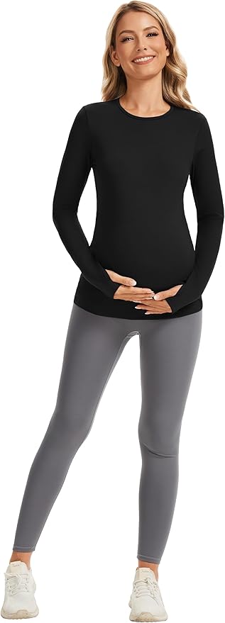 MathCat Maternity Long Sleeve Shirt with Thumbleholes,Pregnancy Casual Tee Blouse Athletic Yoga Workout Tops
