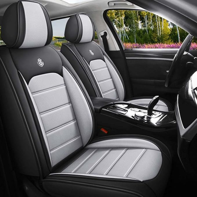 Leather Seat Cover for Ford Edge 2010-2026,Waterproof Soft Seat Covers,Interior Accessories Seat Covers Cushion Vehicle Protector Airbag Compatible(Black&Gray,2PCS Front)