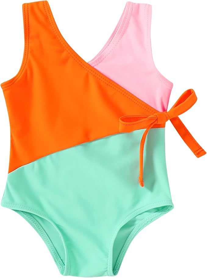 Happy Town Toddler Swimsuit Girl One Piece Bathing Suit Color Block Swimwear Baby Summer Beach Wear
