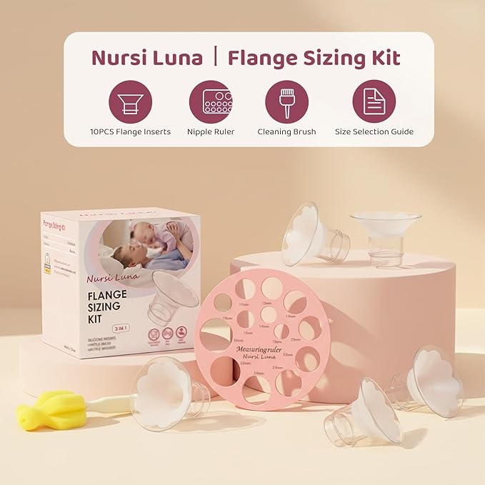Flange Inserts 10PCS 13/15/17/19/21mm for 24mm Flanges/Shield of Most Pumps, Flange Sizing Kit Silicone Flanges Insert, Breastfeeding Essentials Kit for New Moms