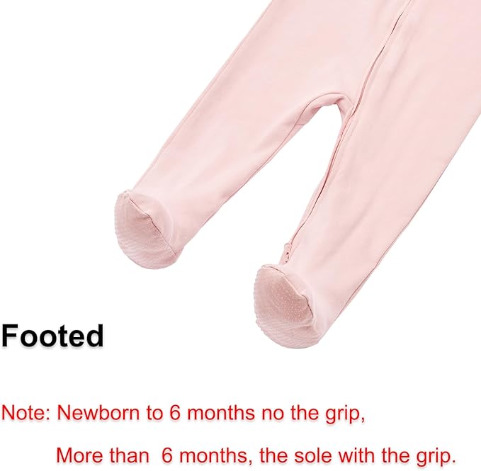 Aablexema Baby Footed Pajamas with Mitten Cuffs Zipper 4-Pack Infant Newborn Cotton Long Sleeve Outfit