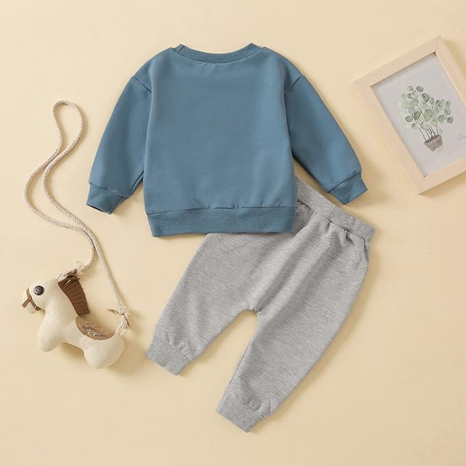 Toddler Baby Boy Clothes Solid Color Long Sleeve Crewneck Sweatshirt Top Casual Pants Set 2Pcs Fall Winter Outfits