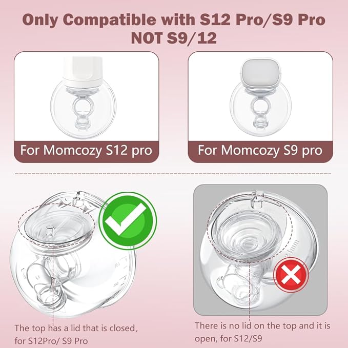 Two Full Milk Collector Cup Sets with 19mm Flange Compatible with Momcozy S12 Pro/S9 Pro Breast Pump, NOT for S9/S12, Replacement Pump Parts with Duckbill Valve, Flange, Diaphragm, Linker, Collector