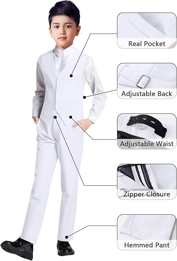 YuanLu Boys Suit for Kids Tuxedo Wedding Ring Bearer Outfit, 5 Piece Boy Slim Fit Formal Suits with Adjustable Waist