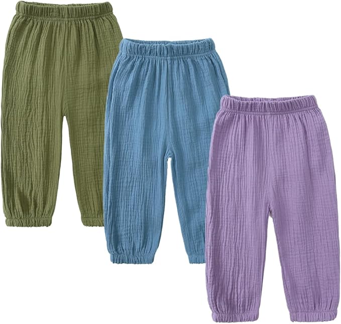 MYGBCPJS Baby Boys Girls Cotton Linen Trousers Kids Casual Ankle Pants Loose Long Bloomers