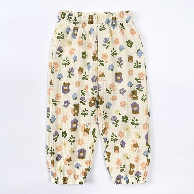 MYGBCPJS Baby Boys Girls Cotton Linen Trousers Kids Casual Ankle Pants Loose Long Bloomers