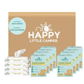 Happy Little Camper Ultra-Absorbent Super Saver Baby Diapers Size 2 - Hypoallergenic, Unscented & Chlorine-Free Disposable Diapers (200 Count) Come with Flushable Wipes (200 Count) for Sensitive Skin
