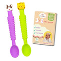 3-in-1 Silicone Baby Spoon Self Feeding 6+ Months - Pediatric OT Designed Teether Spoon, BPA Free Toddler Utensils, Mess-Free, Fun for Baby Led Weaning Supplies, Dog & Tiger