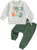 Nyapruwe Toddler Baby Boy Fall Outfit Funny Print Long Sleeve Sweatshirt Joggers Pants Set Kids Warm Winter Clothes
