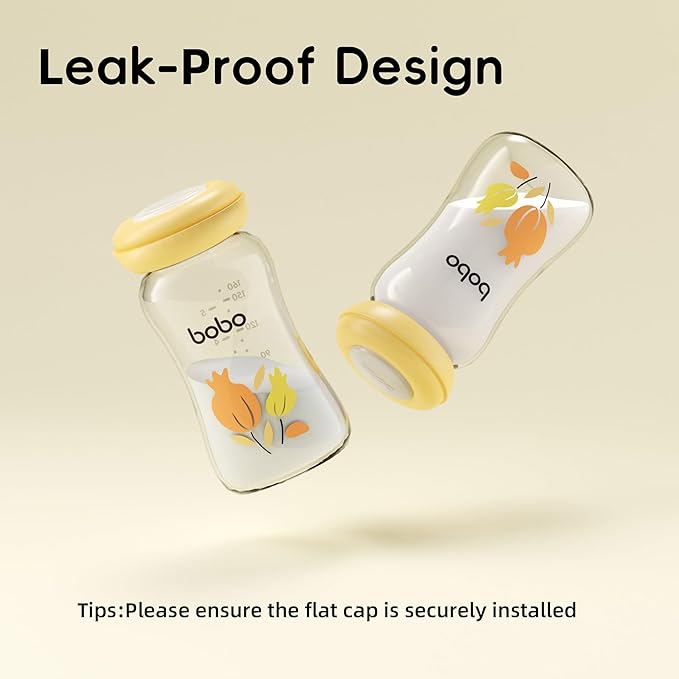 YOHKOH Glass Breast Milk Storage Bottles - 100% Leak-Proof, BPA-Free Breastmilk Storage Containers, Freezer & Dishwasher Safe, Ideal for Nursing Mothers (Multicolor1, 5.4oz (Pack of 4))