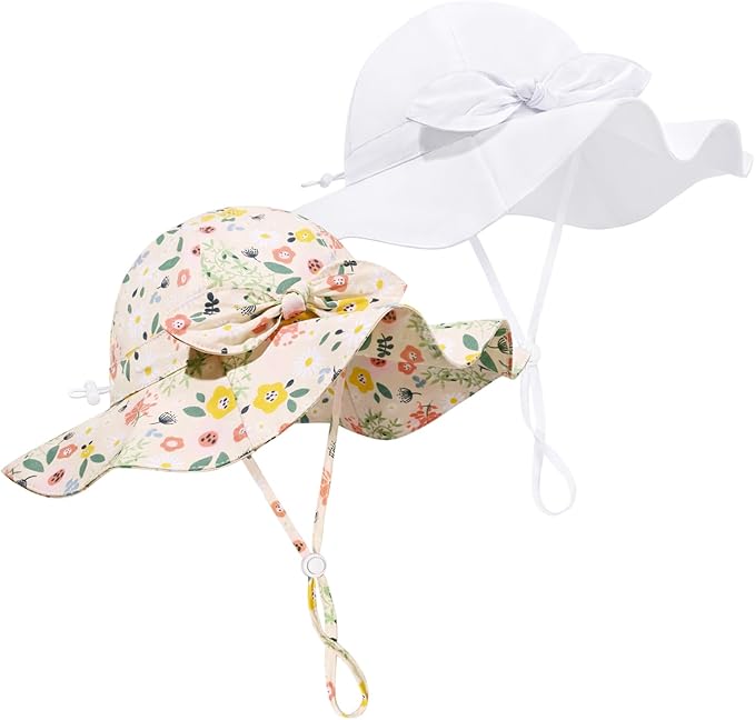 Baby Girl Sun Hat Summer Foldable Beach Hats with UPF50+ Sun Protection Wide Brim Toddler Bucket Hat Cap