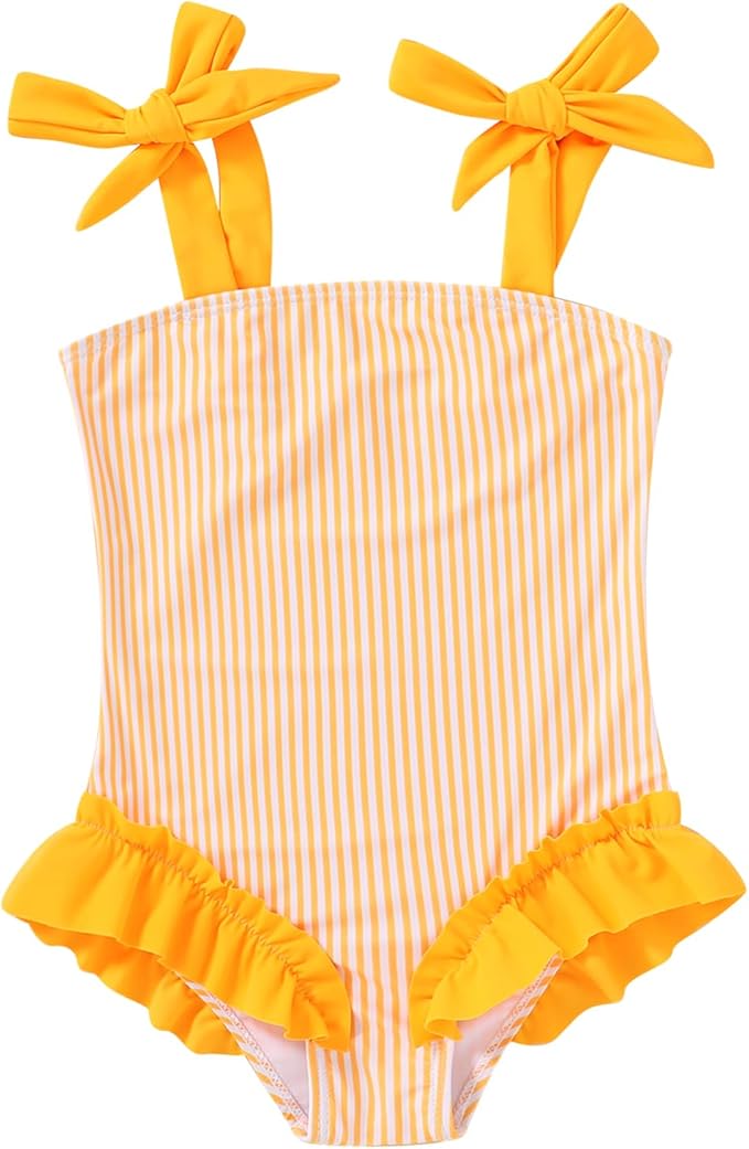 Happy Town Toddler Swimsuit Girl Solid Color Stripe One-Piece Baby Bathing Suits