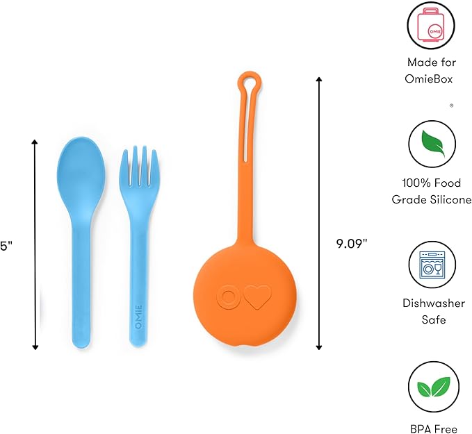 Omie OmieBox Kids Utensils Set with Case - 2 Piece Plastic, Reusable Fork and Spoon Silverware with Pod for Kids (Sunrise)