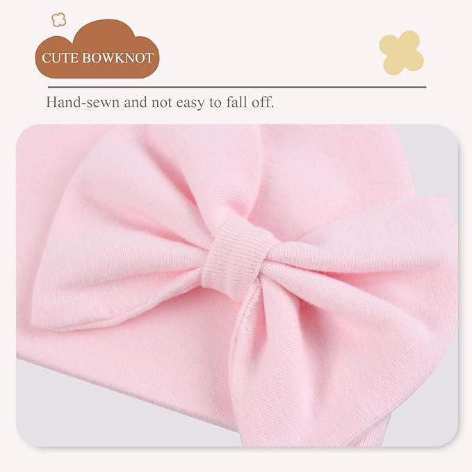 Bamery Newborn Baby Girl Hat Cotton Baby Bow Beanie Preemie Hats Spring Infant Hats for Girls 0-12 Months