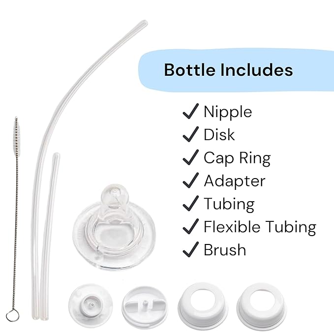 Hands-Free Baby Bottle - Anti-Colic Nursing System 9 oz Baby Bottle with Fast Flow Nipple/Teat 3m+ Infant with Tube Straw Feeding System for Toddler (1 Bottle - Pink)