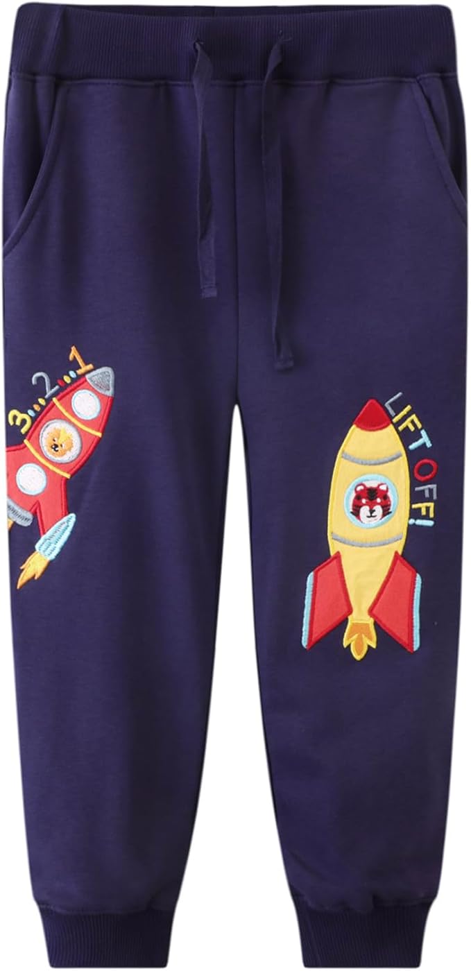 LOKTARC 2 Pack Boys Drawstring Sweatpants Cute Pattern Cotton Sport Jogger Pants