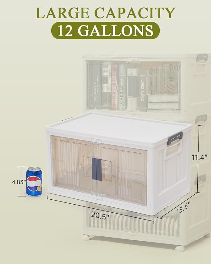 OlarHike 48QT Stackable Storage Bins with Lids - Folding Storage Box with Doors and Wheels, Collapsible Plastic Storage Bins for Closets, Home Organization, 3 Pack Cubes (Warm Gray)