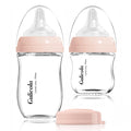 Gulicola Natural Glass Baby Bottle Newborn Set, 3 oz and 5 oz with Extra Slow Flow & Slow Flow Nipple, Anti Colic, 0-3 Months, 2 Pack - Pink