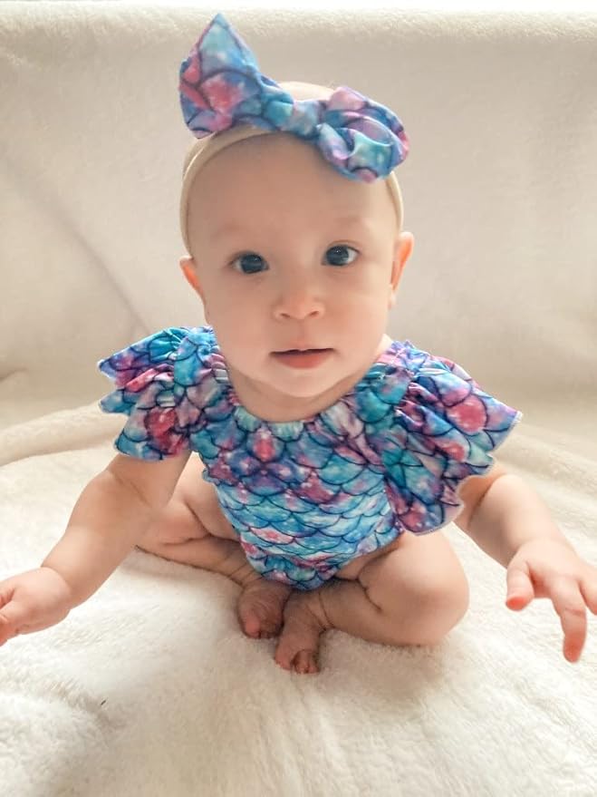 Toddler Girl Baby Ruffles Mermaid Fish Scale Swimsuit One Piece Swimwear Bathing Sunsuit