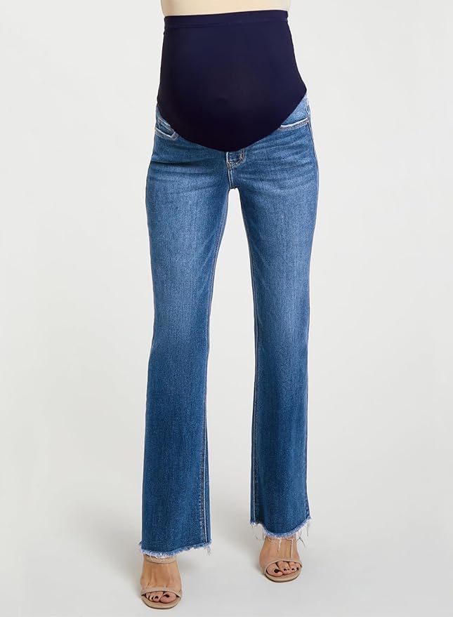 BLENCOT Maternity Jeans for Women Over Belly Pregnancy Pants Comfy Pregnant Jeans Flare Denim Jeans with Pockets