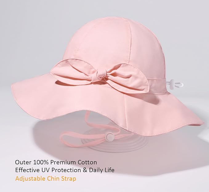 Baby Girl Sun Hat Summer Foldable Beach Hats with UPF50+ Sun Protection Wide Brim Toddler Bucket Hat Cap