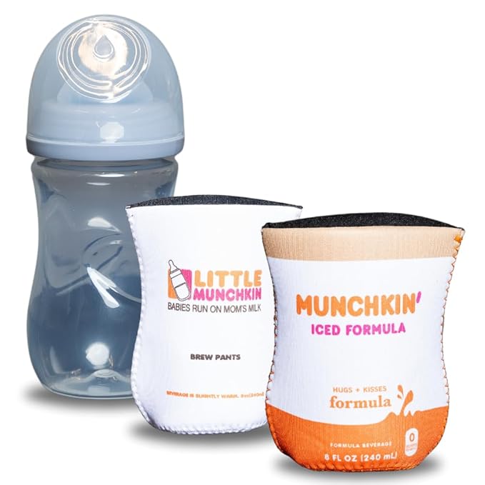 Coffee Themed Coozies for Baby Bottles - Funny Gift for New Parents & Baby Showers - (2 Premium Designed Neoprene Coozies + BPA/Lead/Phthalate Free Bottle Included)