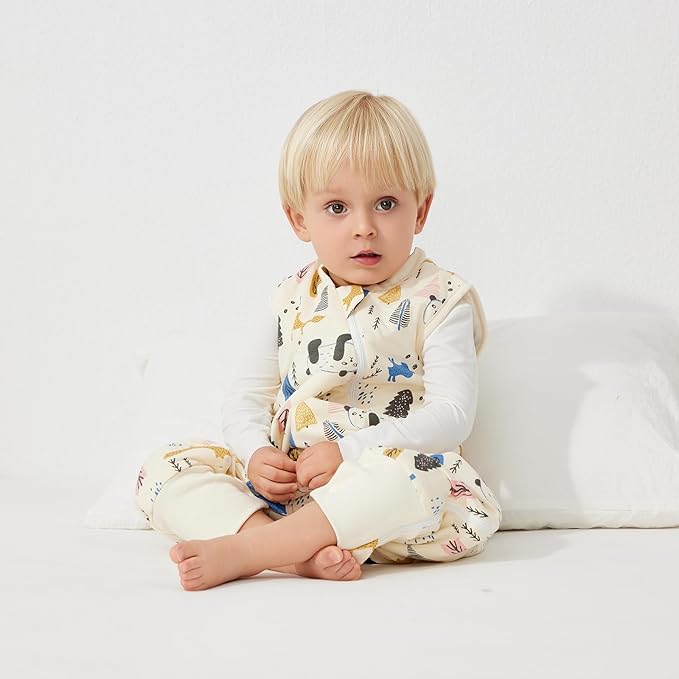 Duomiaomiao 1.5 TOG Toddler Sleep Sack 6-12 Months 100% Cotton Four Season Side Open Zipper Baby Sleep Sack with Feet, Breathable Toddler Wearable Blanket
