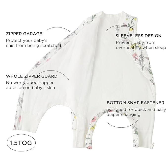 Duomiaomiao 1.5 TOG Toddler Sleep Sack 12-24 Months 101% Cotton Four Season Side Open Zipper Baby Sleep Sack with Feet, Breathable Toddler Wearable Blanket