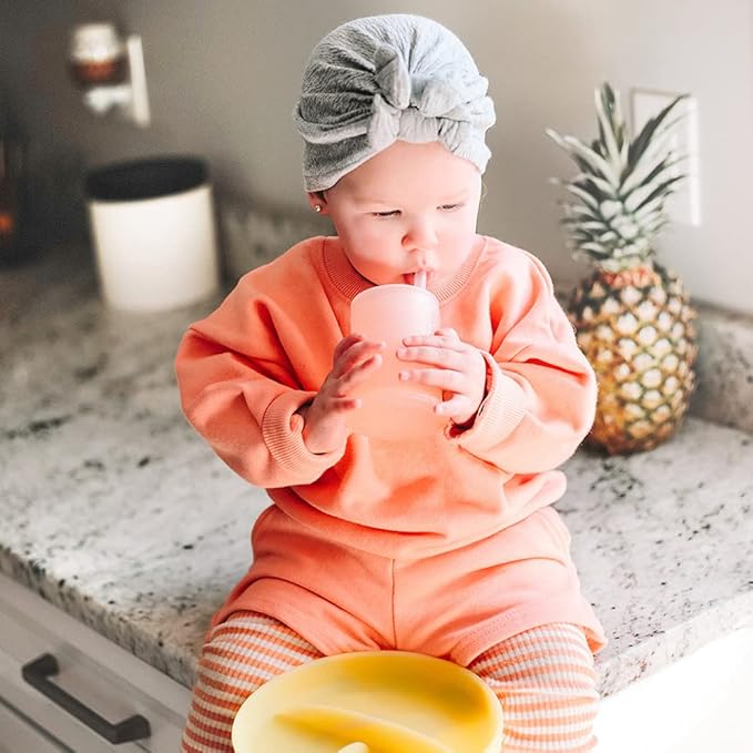 Olababy Silicone Straw Lid For Training Cup | Water Drinking Cup For Babies | 6+ Mo Infant To 12-18 Months Toddler | Transition To Sippy Cup For Kids & Smoothie Cup | Baby Led Weaning Supplies & Gifts