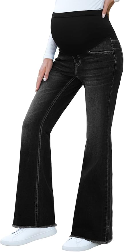 BLENCOT Maternity Jeans for Women Over Belly Pregnancy Pants Comfy Pregnant Jeans Flare Denim Jeans with Pockets