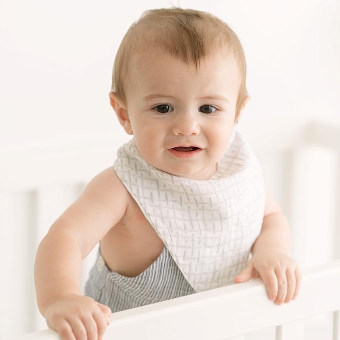 Crane 100% Cotton Newborn Baby Bib Set - 3 Bandana Style Muslin Drool Bibs for Eating Essentials - Set for Baby Boy or Girl