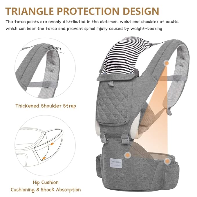 Baby Carrier, 6-in-1 Newborn to Toddler, Carrier with Hip Seat Lumbar Support 7-41 lbs, Adjustable Baby Holder Carrier for All Seasons & Positions