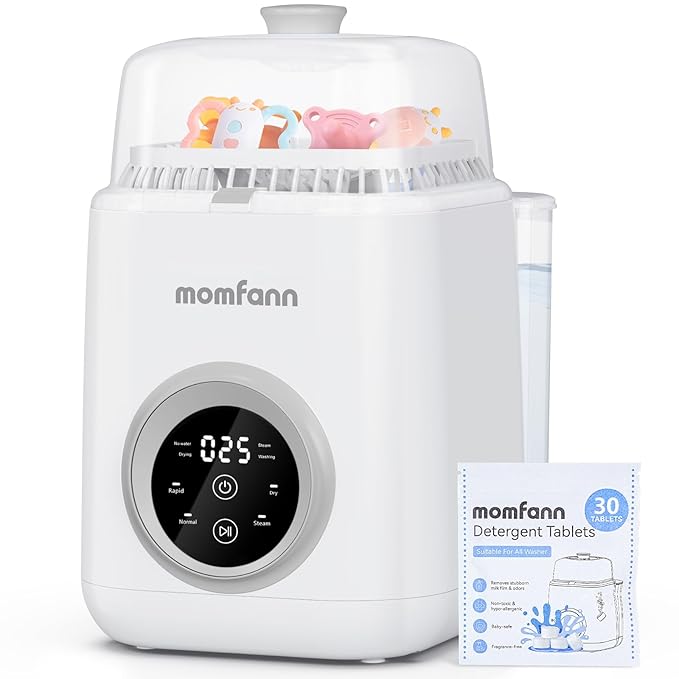 19 Min Bottle Washer, Quick Wash, Sterilizer and Dryer - All-in-One Cleaner, Bottles, Pump Parts and Baby Accessories, Ideal Gift for New Parents, Grey