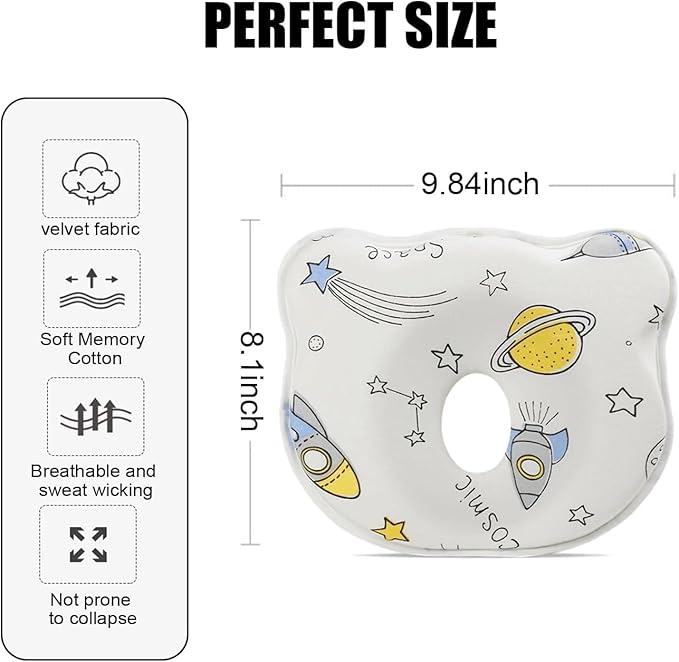 Baby Pillow,Cute Cartoon Bear Soft and Cozy Shaping Pillow, Breathable Bedding Set for Infants for Small Boys and Girls Prevent Flat Head