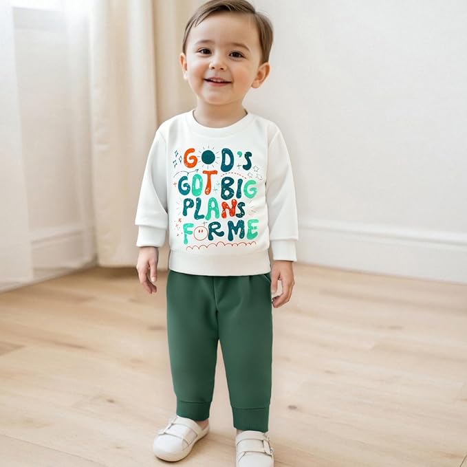 Nyapruwe Toddler Baby Boy Fall Outfit Funny Print Long Sleeve Sweatshirt Joggers Pants Set Kids Warm Winter Clothes