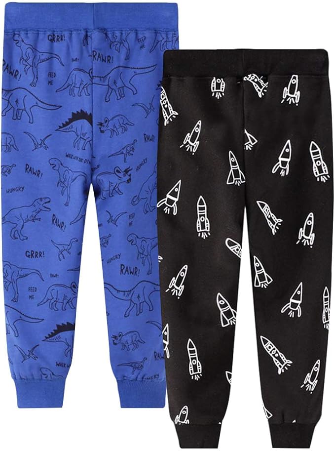 LOKTARC 2 Pack Boys Drawstring Sweatpants Cute Pattern Cotton Sport Jogger Pants