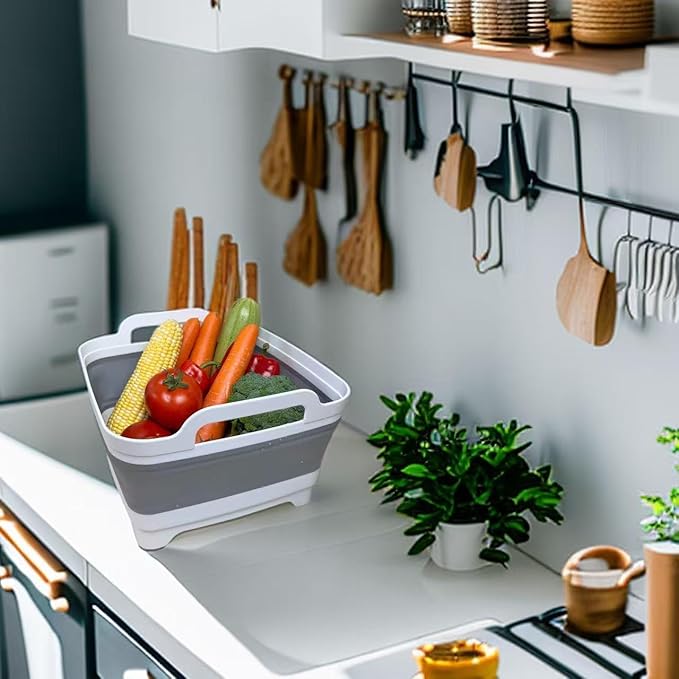 Collapsible Wash Basin for Baby Bottles - 2.4 Gallons Portable Wash Bin for RV Camping Sink, Space-Saving Dish Tub (Gray)