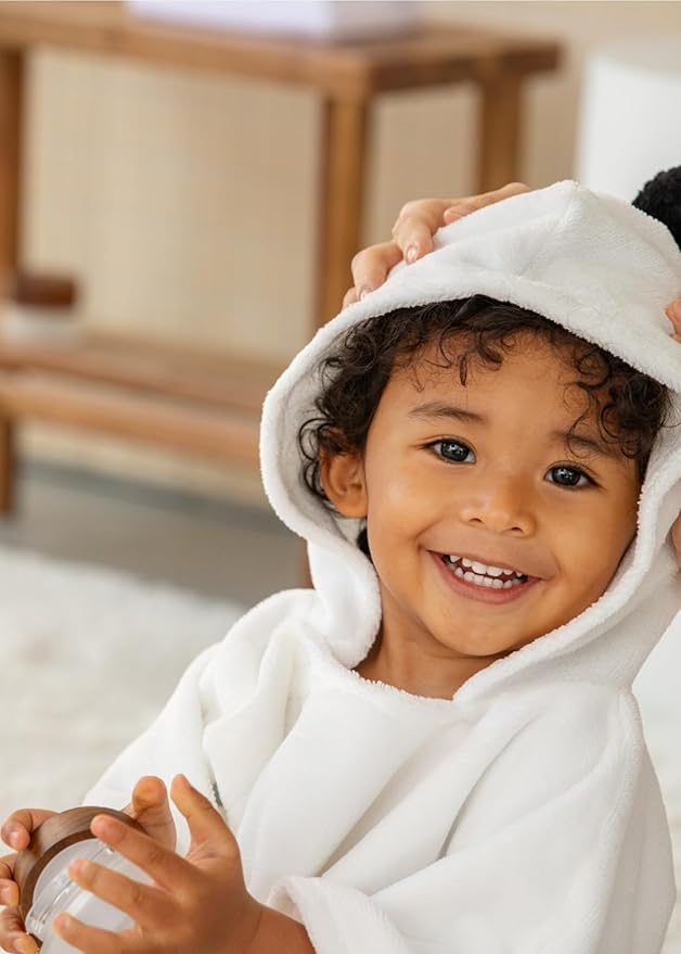 Konny Baby Hooded Towel Plush Thick & Cozy Soft-Touch Absorbent Rayon from Bamboo Cotton Baby Bath Beach Towel, Oeko-TEX, Newborn Boys Girls Toddler (White, Medium)