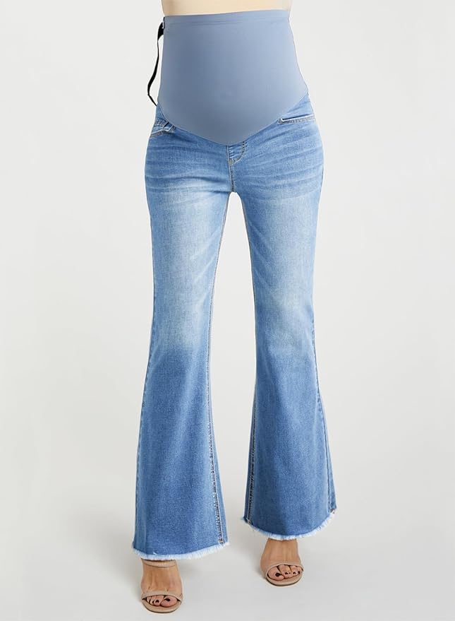 BLENCOT Maternity Jeans for Women Over Belly Pregnancy Pants Comfy Pregnant Jeans Flare Denim Jeans with Pockets