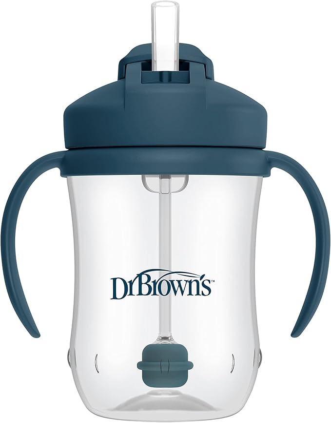 Dr. Brown's Milestones Baby's First Straw Cup, Training Cup with Weighted Straw, 9oz/270mL, Dark Blue, BPA Free, 6m+