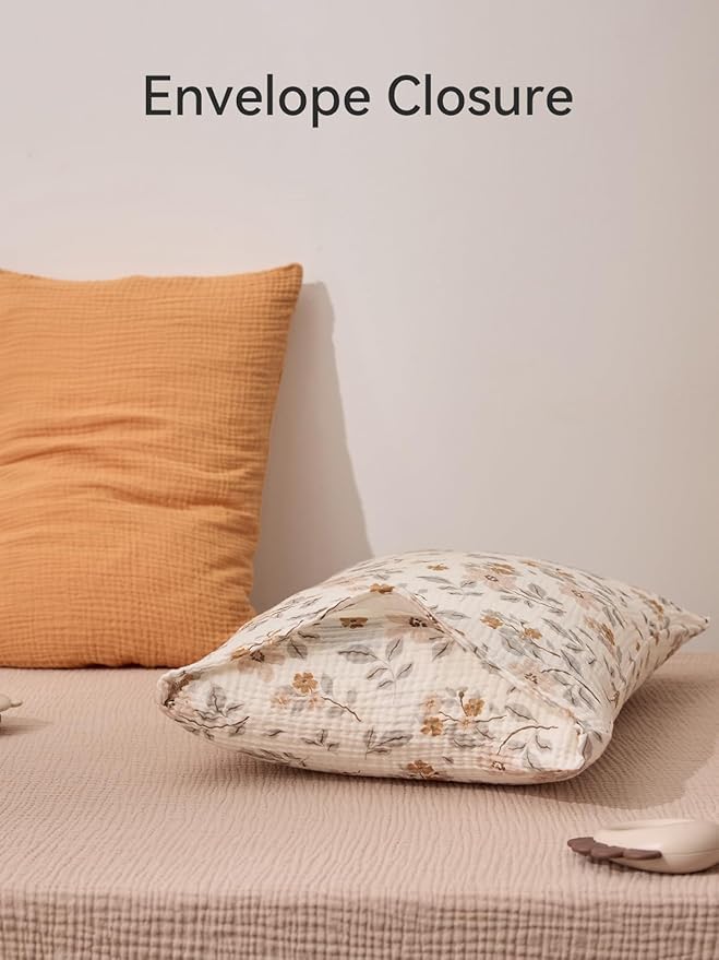 TILLYOU Muslin Toddler Pillowcase 2 Pack, 13x18 Soft Travel Cotton Pillow Case Kids for Boys and Girls, Yellow Flower