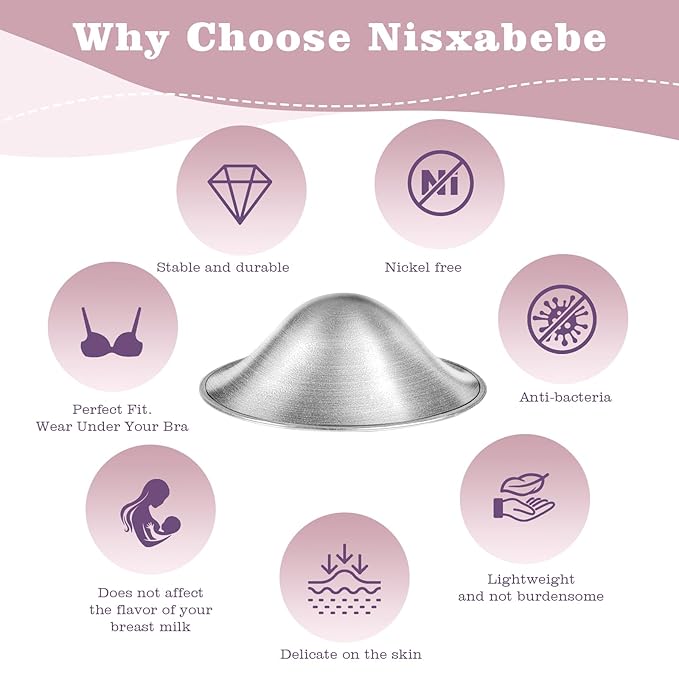 The Original Silver Nursing Cups-Nipple Shields for Breastfeeding Newborn-Breast Feeding Essentials Must Haves-Nipple Covers to Protect Nursing Nipples,Trilaminate 999 Silver,Regular Size