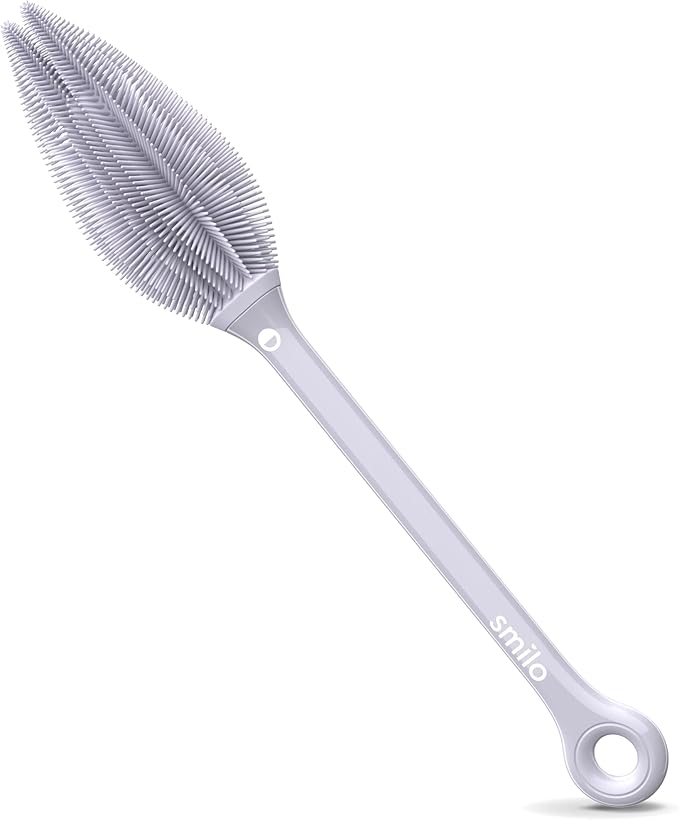 Smilo Silicone Baby Bottle Brush - Soft Touch Baby Bottle Cleaner with Flexible Twin Tip to get Cups, Glasses and Baby Bottles Extra Clean - Food-Grade Silicone, Dishwasher Safe & BPA-Free - Gray