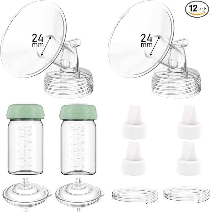 Breast Pump Parts Compatible with Spectra S1/S2/9 Plus/Synergy Gold, Full Set Replacement Parts for Spectra Include 24mm Flange, Duckbill Valve, Backflow Protector, Tubing, Bottle, Not Original Parts